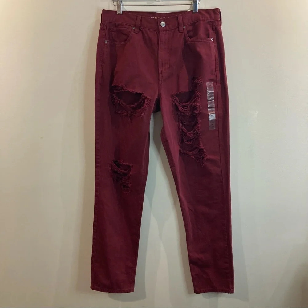 AMERICAN EAGLE  Sz 14 Extra Long 100% Cotton Mom Style Distresses Jeans NEW
